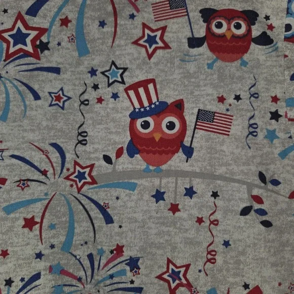 UA Scrubs Patriotic Scrub Top Women's Size Large Silver Shirt 4th Of July Owls - Picture 9 of 10